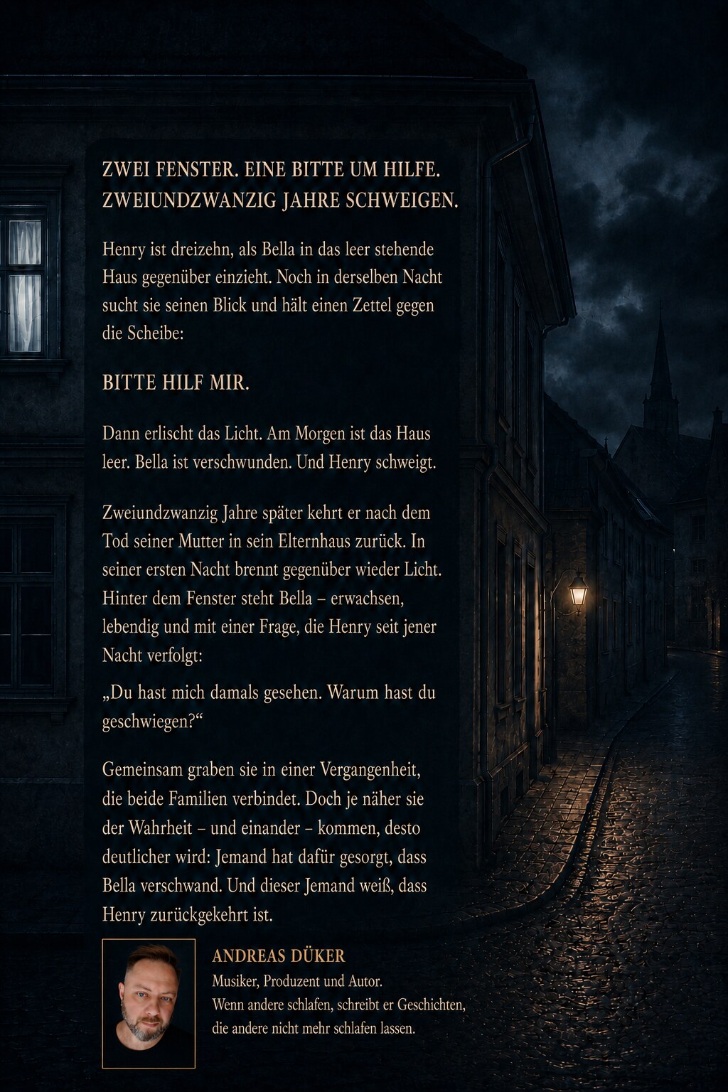 Original-Rückcover des Psychothrillers Das Schweigen von Gegenüber mit Klappentext und Autorenfoto